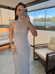 Dv 90239 Stand Collar Mink Knit Pencil Dress