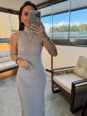 Dv 90239 Stand Collar Mink Knit Pencil Dress