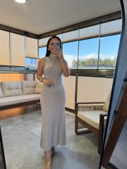 Dv 90239 Stand Collar Mink Knit Pencil Dress