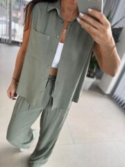 Cr 5598 Gömlek Yaka Çağla Yeşili Takım