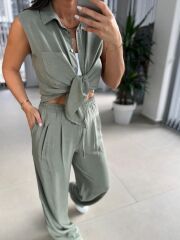 Cr 5598 Gömlek Yaka Çağla Yeşili Takım