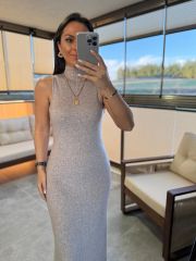 Dv 90239 Stand Collar Mink Knit Pencil Dress