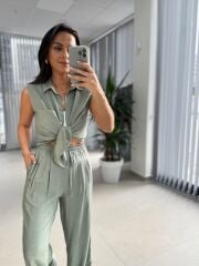 Cr 5598 Gömlek Yaka Çağla Yeşili Takım