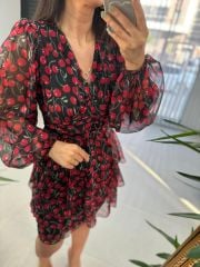 My 3360 Kirazlı Şifon Elbise