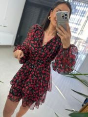 My 3360 Kirazlı Şifon Elbise