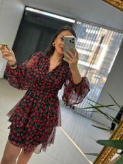 My 3360 Kirazlı Şifon Elbise