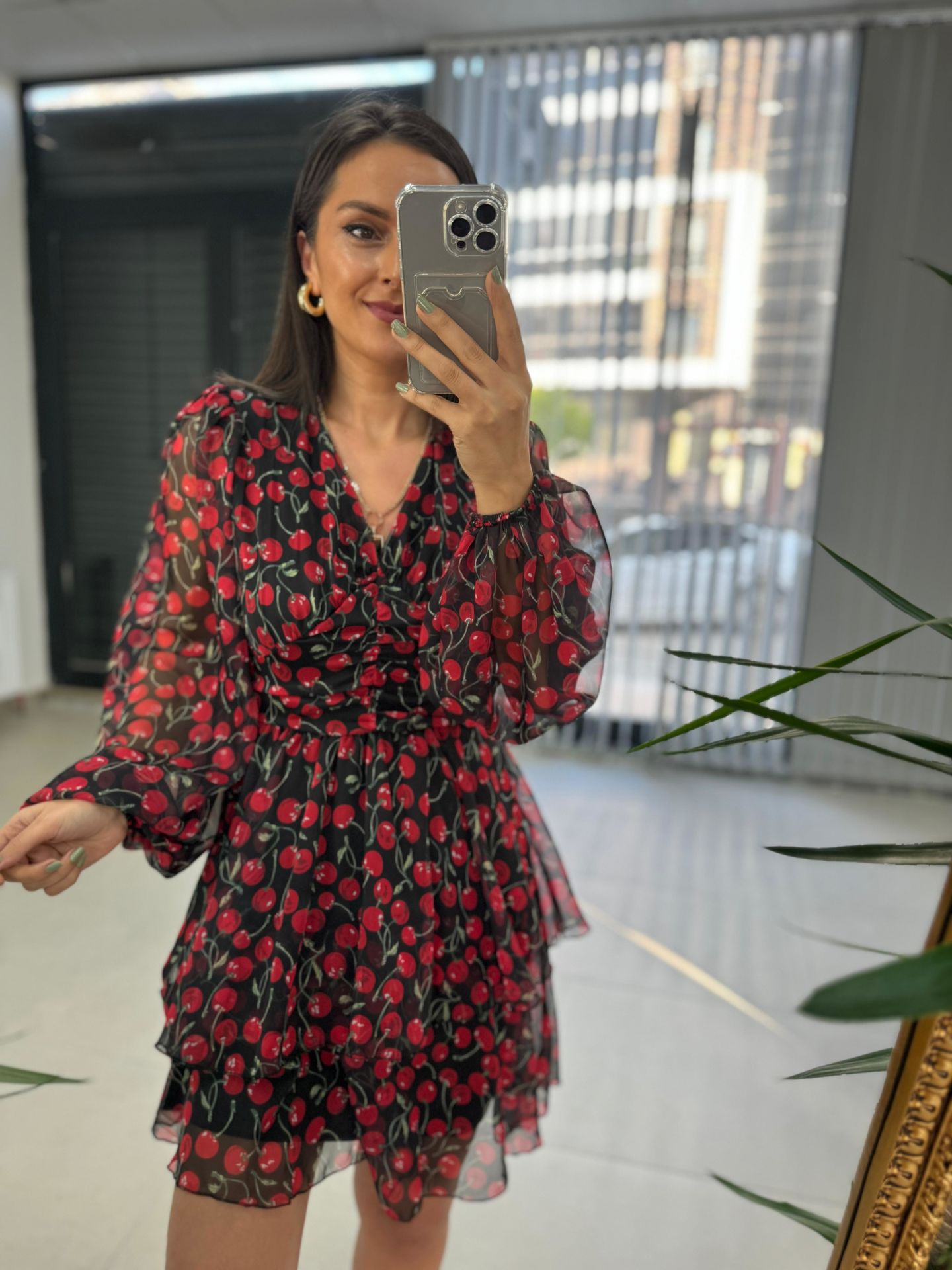 My 3360 Kirazlı Şifon Elbise