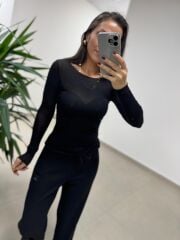 Np 68596 Kayık Yaka Siyah Transparan Bluz