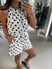 Bb 30185-48 Siyah Puantiyeli Şortlu Keten Takım