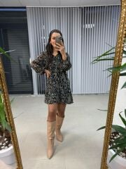 Orj.Marka Siyah Şal Desen Şifon Elbise