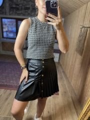 Orj marka kolsuz siyah beyaz bluz