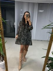 Orj.Marka Siyah Şal Desen Şifon Elbise