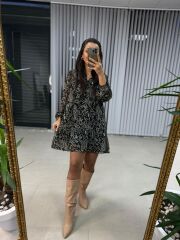Orj.Marka Siyah Şal Desen Şifon Elbise