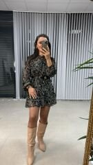 Orj.Marka Siyah Şal Desen Şifon Elbise