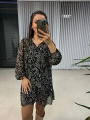 Orj.Marka Siyah Şal Desen Şifon Elbise