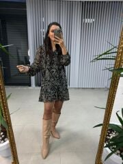 Orj.Marka Siyah Şal Desen Şifon Elbise