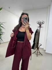 Art 4001 Bordo Kuşaklı Keten Takım
