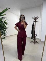 Art 4001 Bordo Kuşaklı Keten Takım