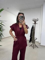Art 4001 Bordo Kuşaklı Keten Takım