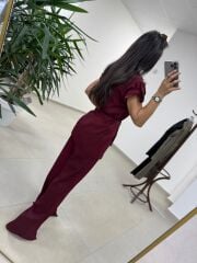Art 4001 Bordo Kuşaklı Keten Takım
