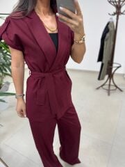 Art 4001 Bordo Kuşaklı Keten Takım