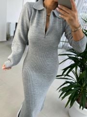 My Gri Yakalı Triko Elbise