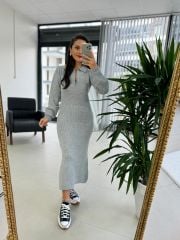 My Gri Yakalı Triko Elbise