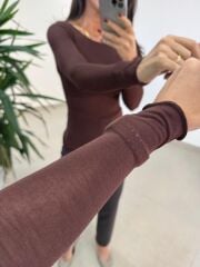 Np 68596 Kayık Yaka Kahve Transparan Bluz