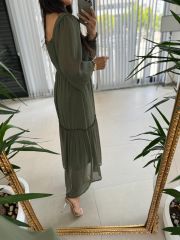 My 3302 Haki Yoryo Gipeli Şifon Elbise