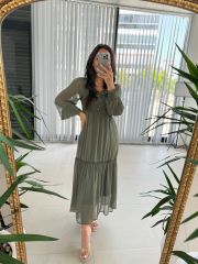 My 3302 Haki Yoryo Gipeli Şifon Elbise