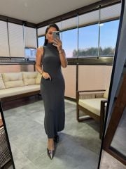 Dv 90239 Stand Collar Gray Knitted Pencil Dress