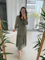 My 3302 Haki Yoryo Gipeli Şifon Elbise