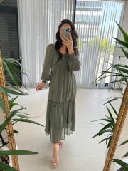 My 3302 Haki Yoryo Gipeli Şifon Elbise