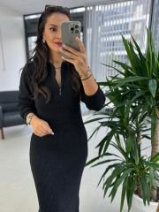 My Siyah Yakalı Triko Elbise