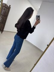 Po 2797 V Yaka Siyah Transparan Triko Bluz