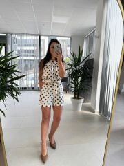 Bb 30185-48 Bitter Kahve Puantiyeli Şortlu Keten Takım