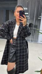 Tweed Red Transitional Black Coat