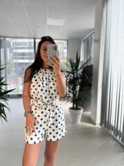 Bb 30185-48 Bitter Kahve Puantiyeli Şortlu Keten Takım