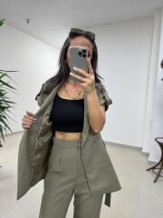 Art 4001 Haki Kuşaklı Keten Takım