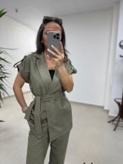 Art 4001 Haki Kuşaklı Keten Takım