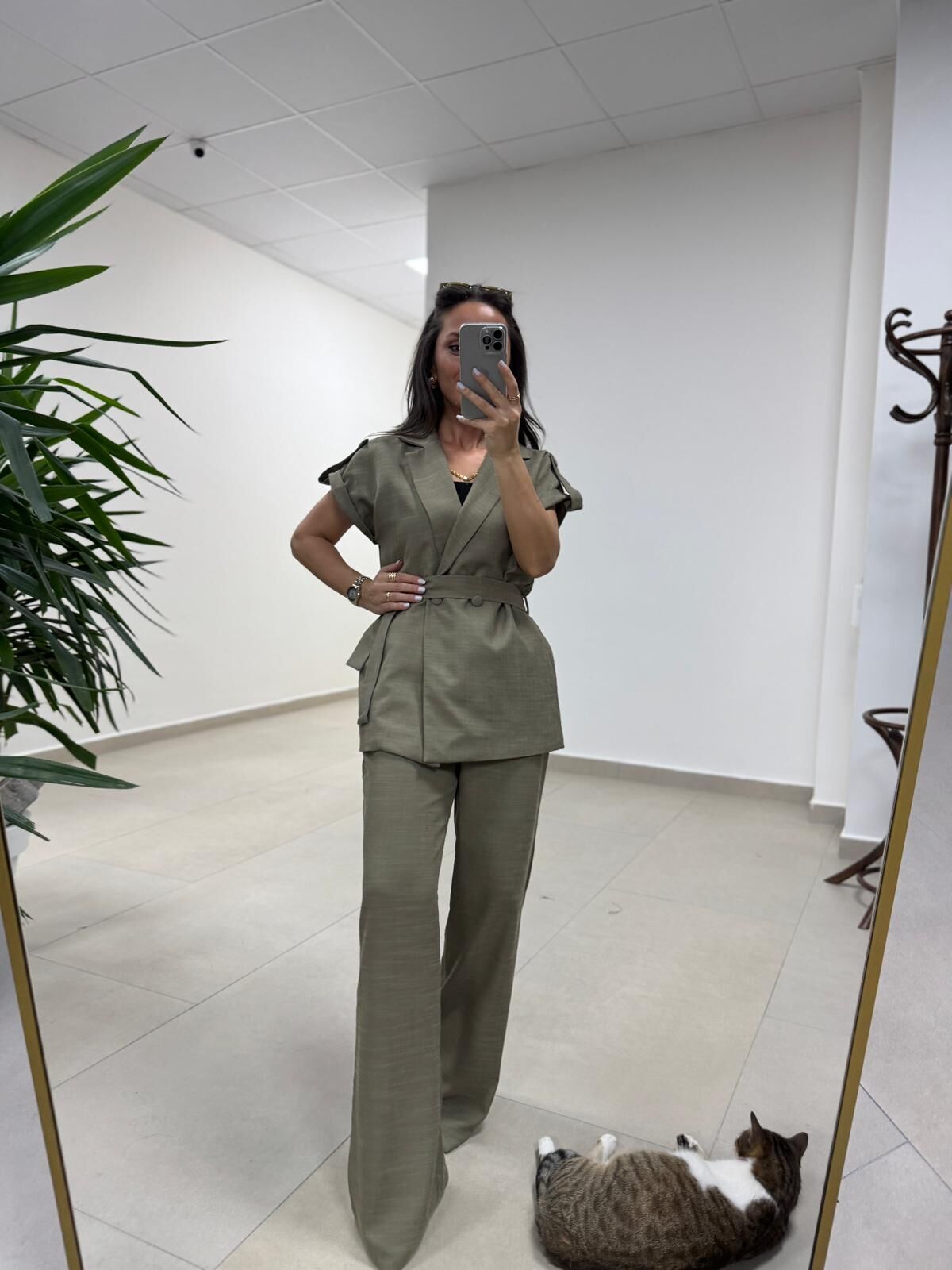 Art 4001 Haki Kuşaklı Keten Takım