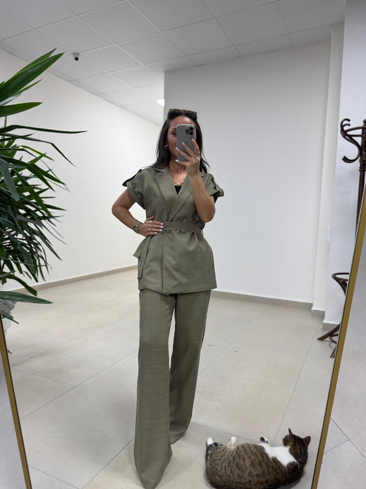 Art 4001 Haki Kuşaklı Keten Takım