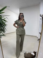 Art 4001 Haki Kuşaklı Keten Takım