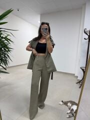 Art 4001 Haki Kuşaklı Keten Takım