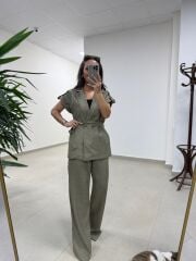 Art 4001 Haki Kuşaklı Keten Takım