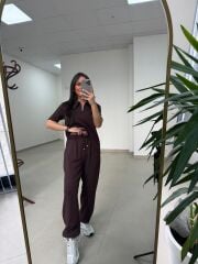 Art 4018 Kısa Kollu Fermuarlı Kahve Modal Takım