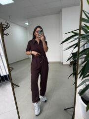 Art 4018 Kısa Kollu Fermuarlı Kahve Modal Takım