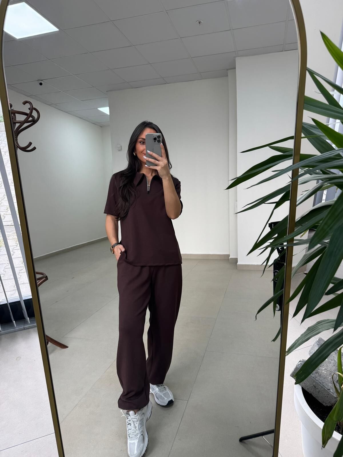 Art 4018 Kısa Kollu Fermuarlı Kahve Modal Takım