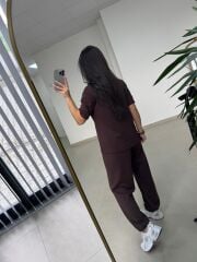 Art 4018 Kısa Kollu Fermuarlı Kahve Modal Takım