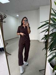 Art 4018 Kısa Kollu Fermuarlı Kahve Modal Takım